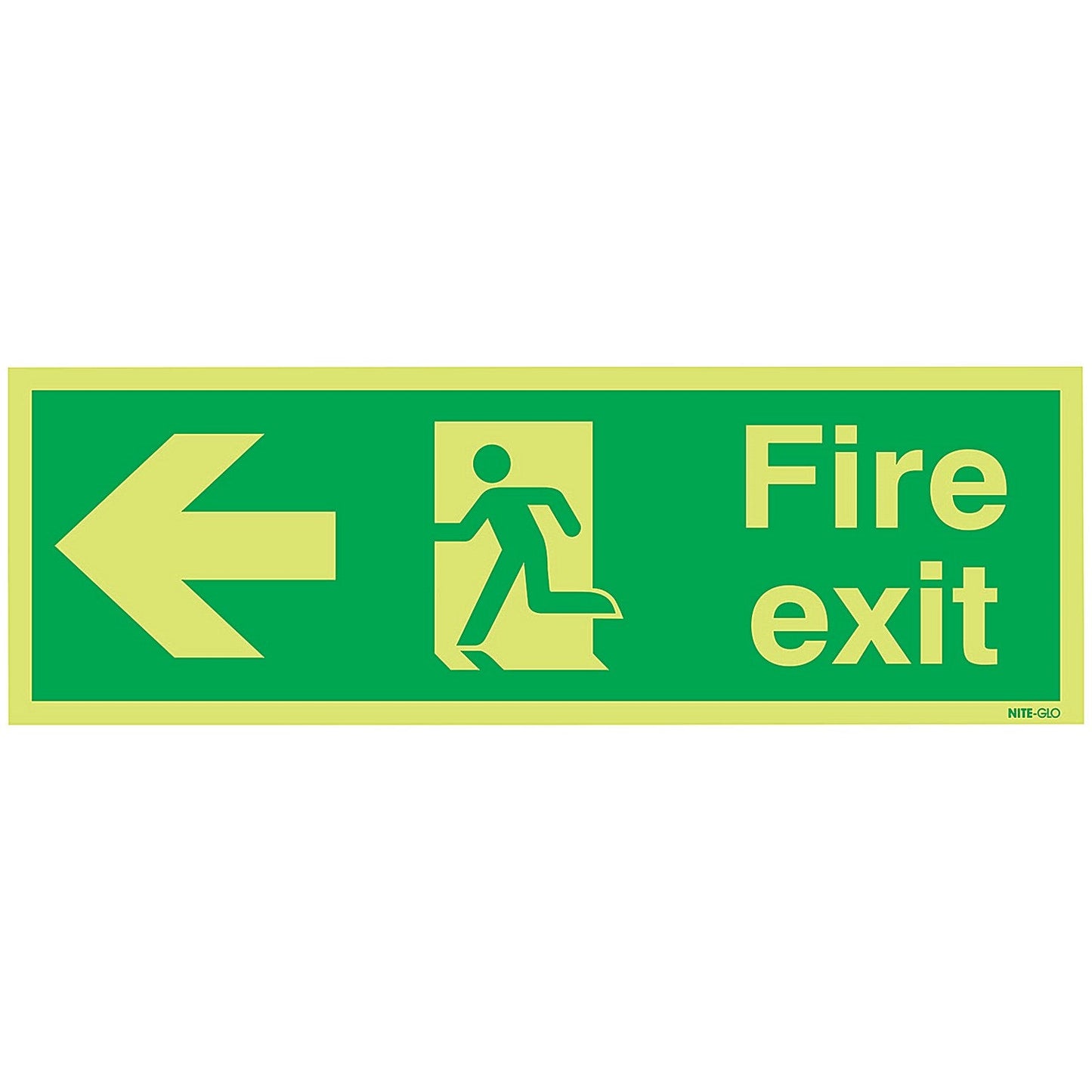 Safety Sign Niteglo Fire Exit Running Man Arrow Left, 150x450mm, PVC Easy2Order : SR11152