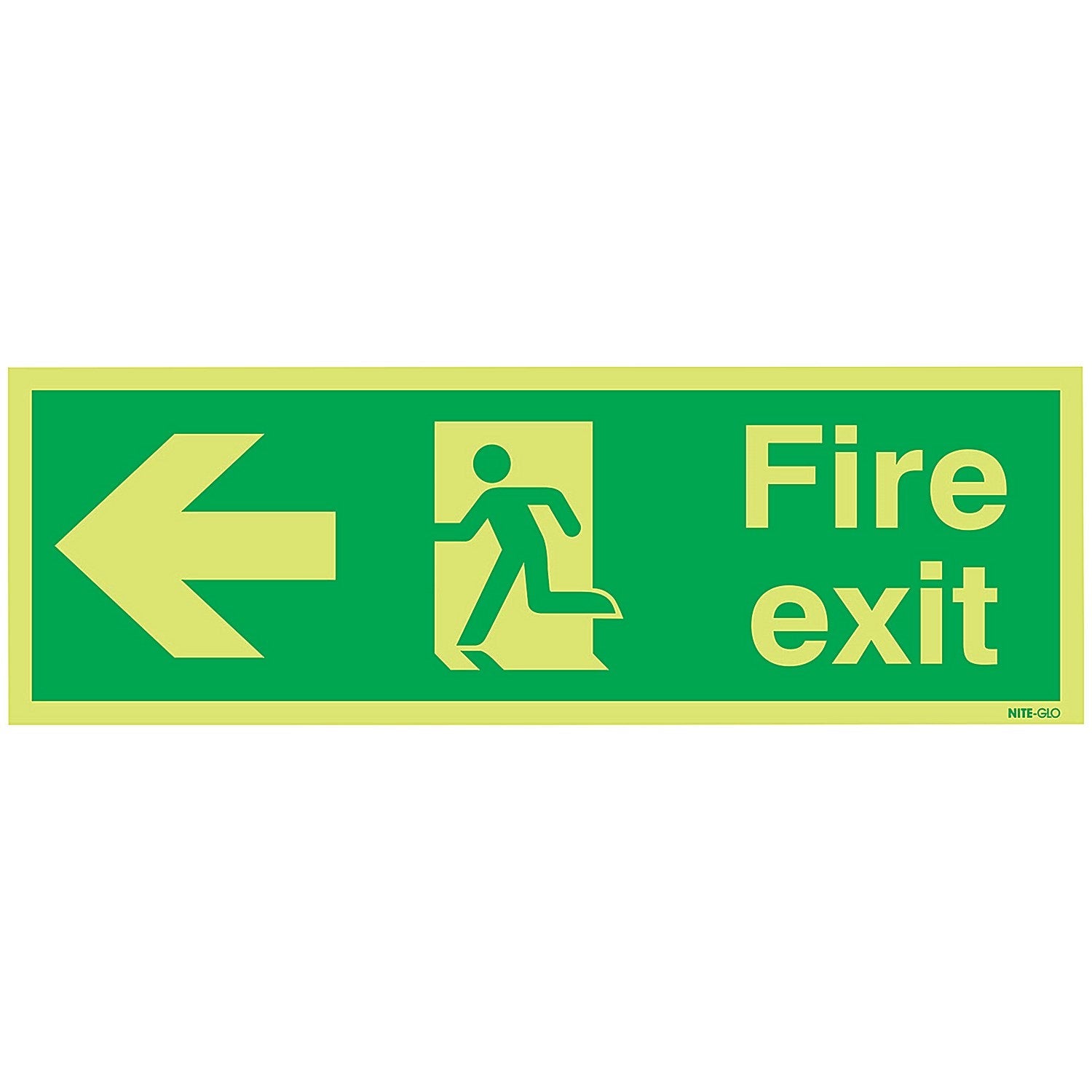 Safety Sign Niteglo Fire Exit Running Man Arrow Left, 150x450mm, PVC Easy2Order : SR11152