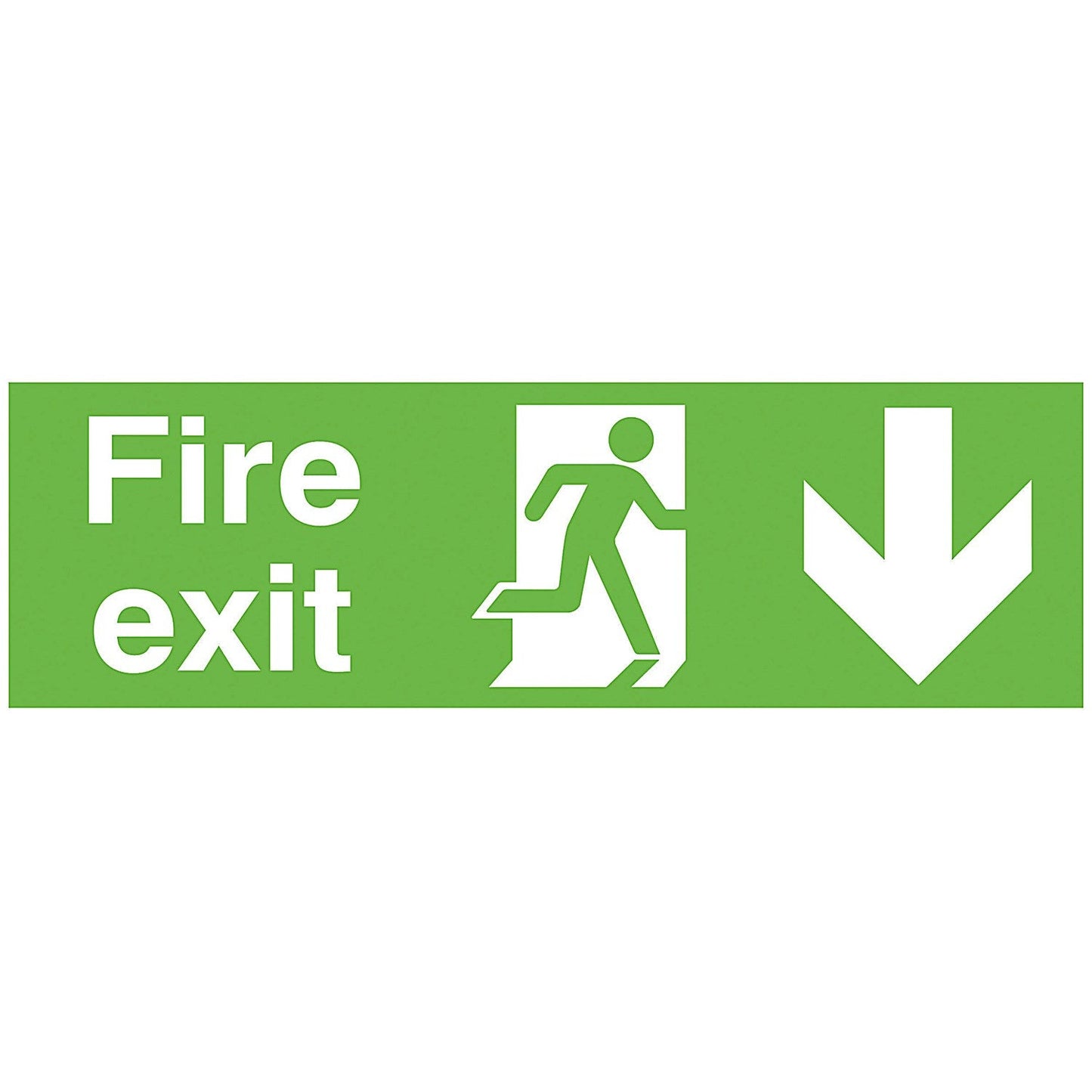 Safety Sign Niteglo Fire Exit Running Man Arrow Down, 150x450mm, PVC