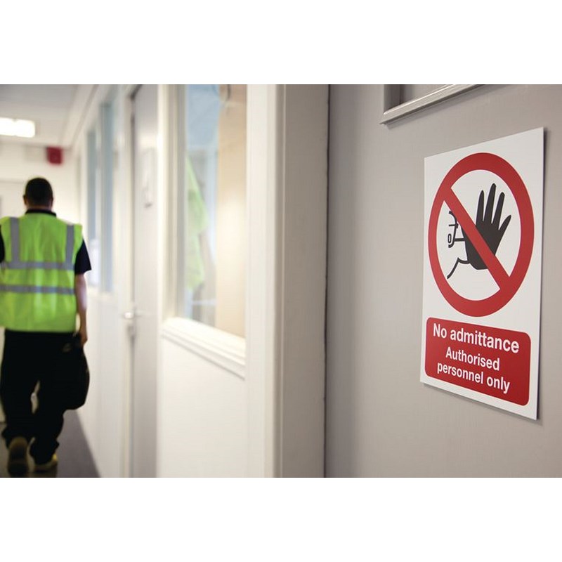 No Admittance Authorised Personnel Only PVC Safety Sign, A5, Red and Black on White
