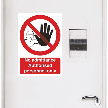No Admittance Authorised Personnel Only PVC Safety Sign, A5, Red and Black on White