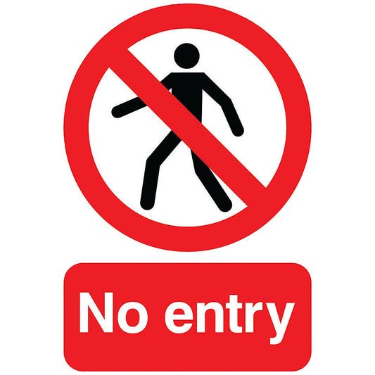 Warning Sign No Entry, A5, Self Adhesive