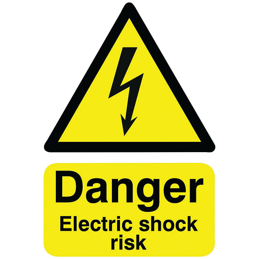 Safety Sign Danger Electric Shock Risk, A5, Self Adhesive
