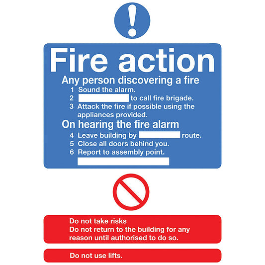 Safety Sign Fire Action Standard, A5, Self Adhesive