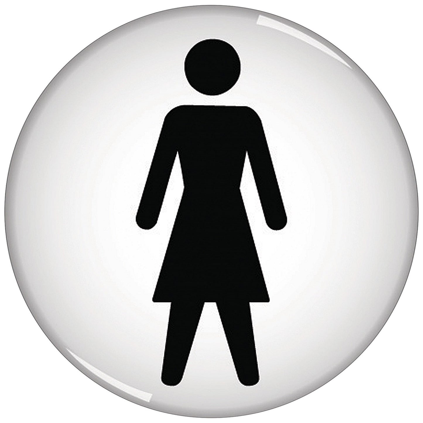Domed Women Symbol Sign, 60mm Diameter, Black on White