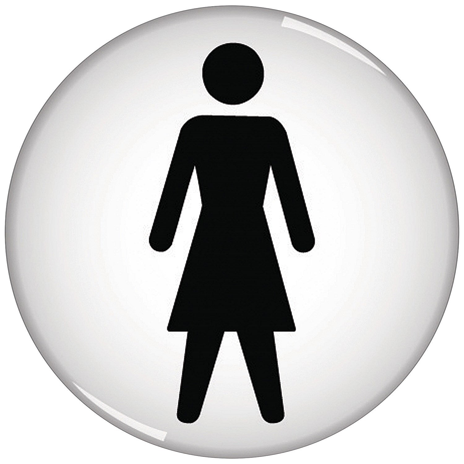 Domed Women Symbol Sign, 60mm Diameter, Black on White