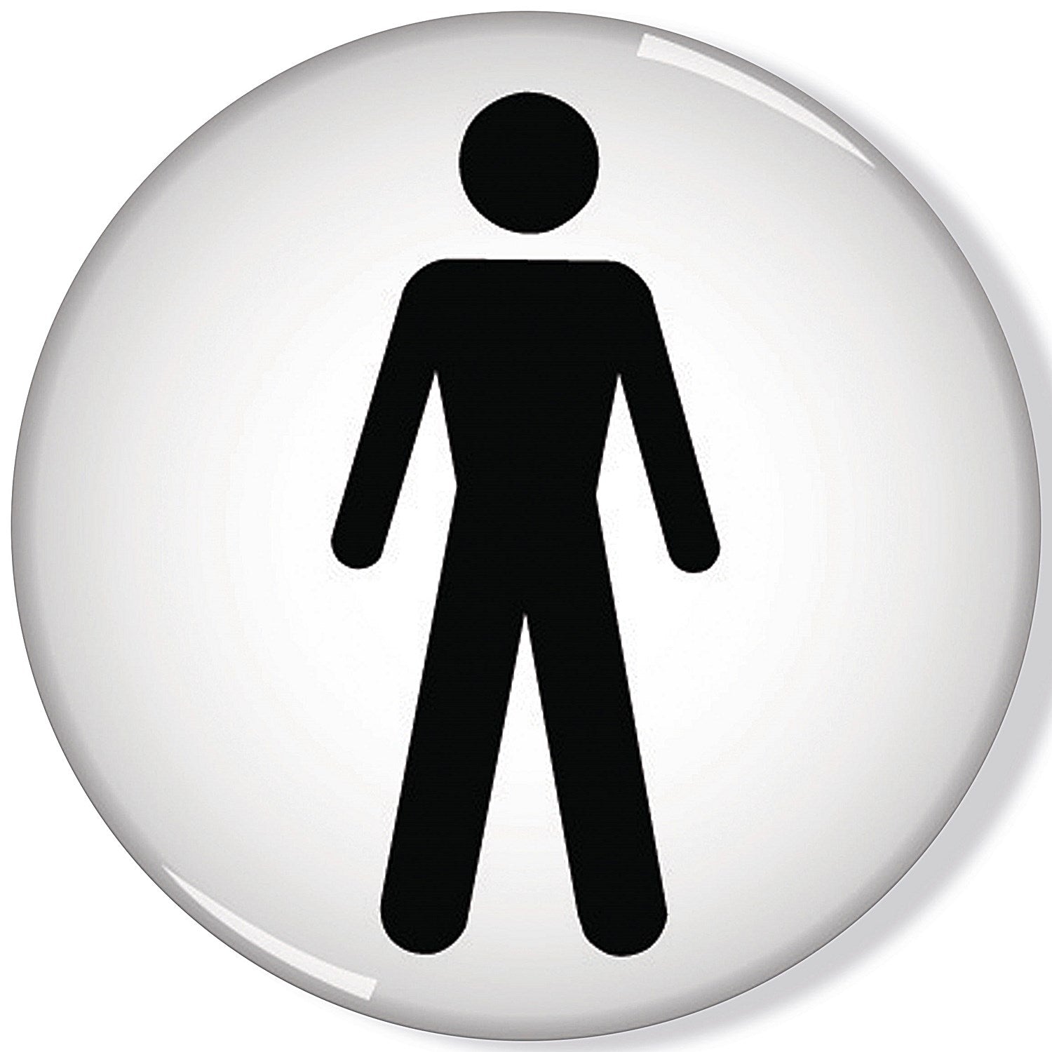 Domed Men Symbol Sign, 60mm Diameter, Black on White