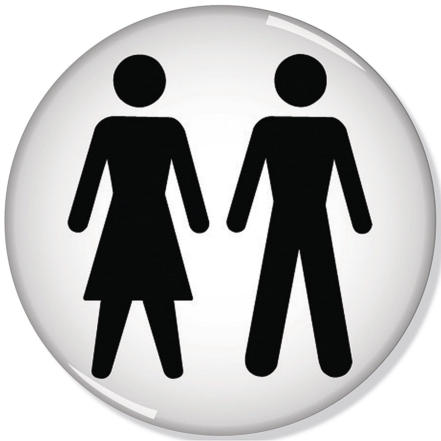 Domed Women and Men Symbol Sign, 60mm Diameter, Black on White