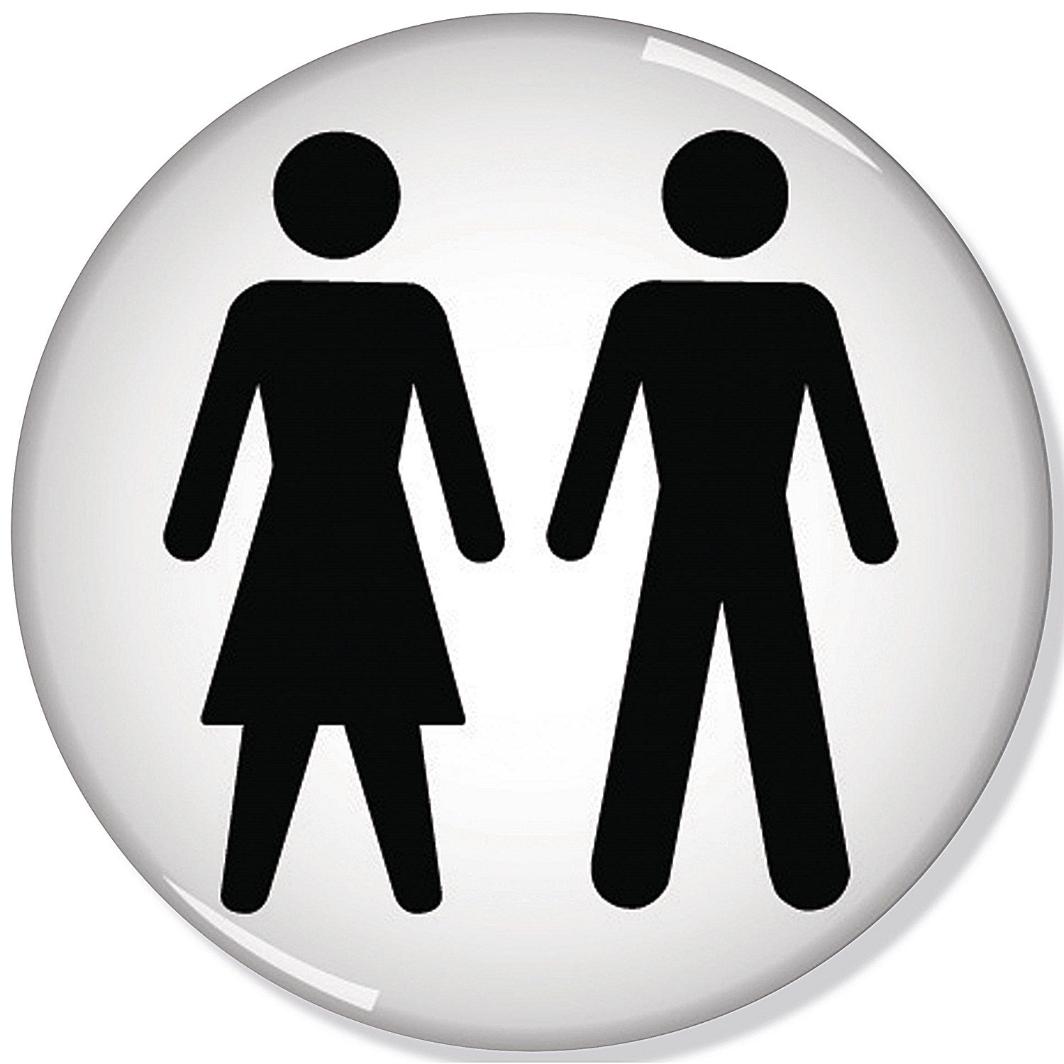 Domed Women and Men Symbol Sign, 60mm Diameter, Black on White