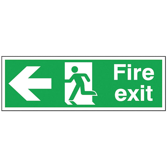 Safety Sign Fire Exit Running Man Arrow Left, 150x450mm, Self Adhesive Easy2Order : SR71176
