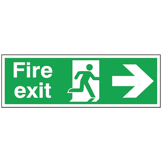 Safety Sign Fire Exit Running Man Arrow Right, 150x450mm, Self Adhesive Easy2Order : SR71180