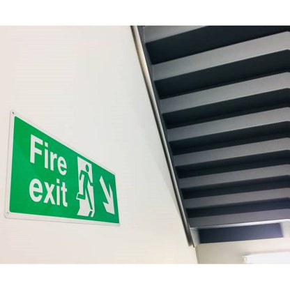 Safety Sign Fire Exit Running Man Arrow Down/Right, 150x450mm, Self Adhesive Easy2Order : SR71721