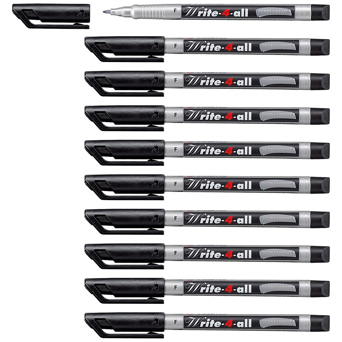 Stabilo Write-4-all Permanent Marker Pen, Fine, Waterproof, Black, Pack of 10