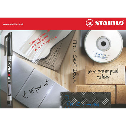 Stabilo Write-4-all Permanent Marker Pen, Fine, Waterproof, Black, Pack of 10