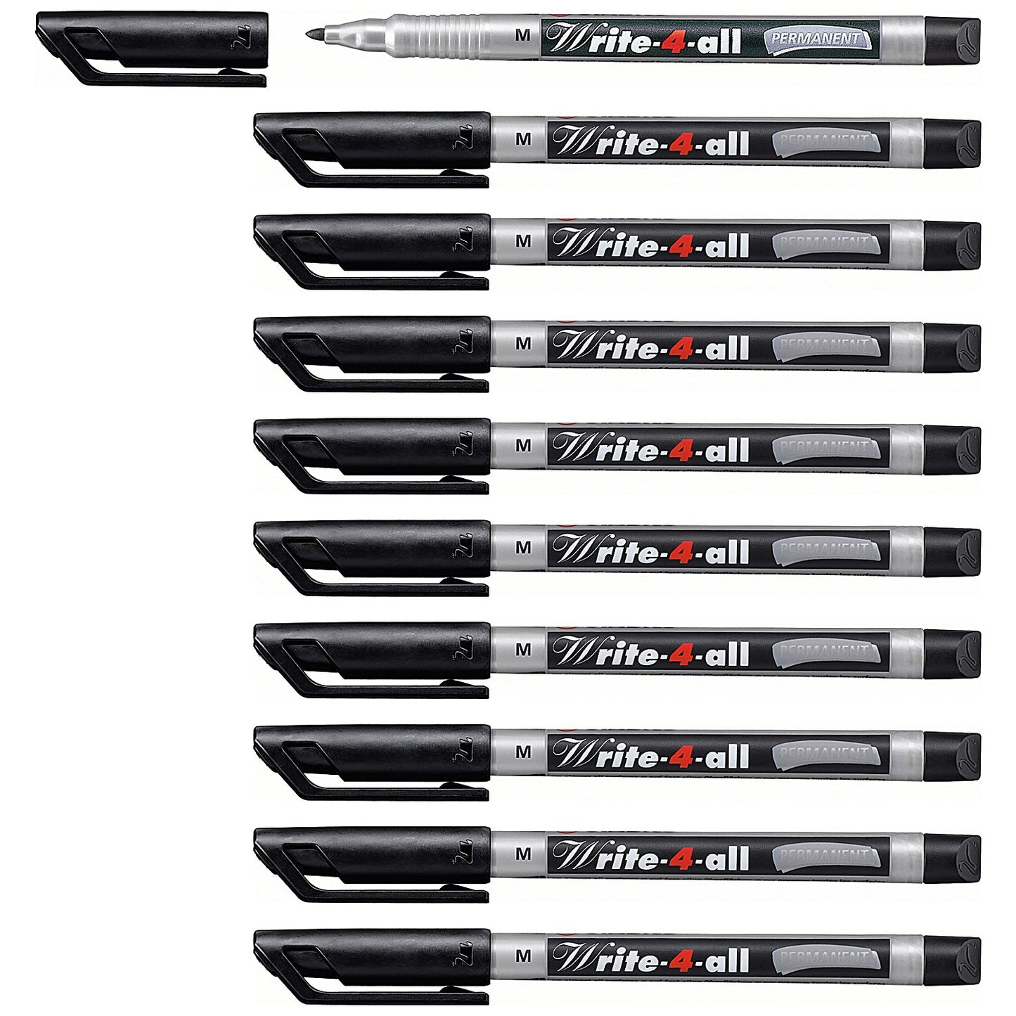 Stabilo Write-4-all Permanent Marker Pen, Medium, Waterproof, Black, Pack of 10