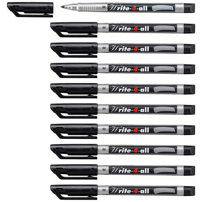 Stabilo Write-4-all Permanent Marker Pen, Medium, Waterproof, Black, Pack of 10
