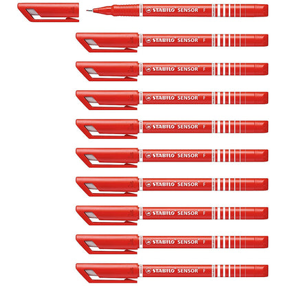 Stabilo Sensor Cushion Tip Fineliner Pen Red (Pack of 10)