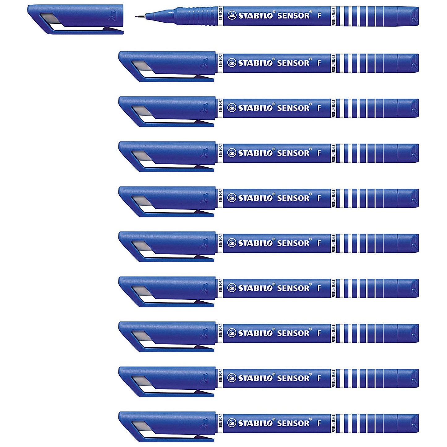 Stabilo Sensor Cushion Tip Fineliner Pen Blue (Pack of 10)