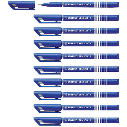 Stabilo Sensor Cushion Tip Fineliner Pen Blue (Pack of 10)