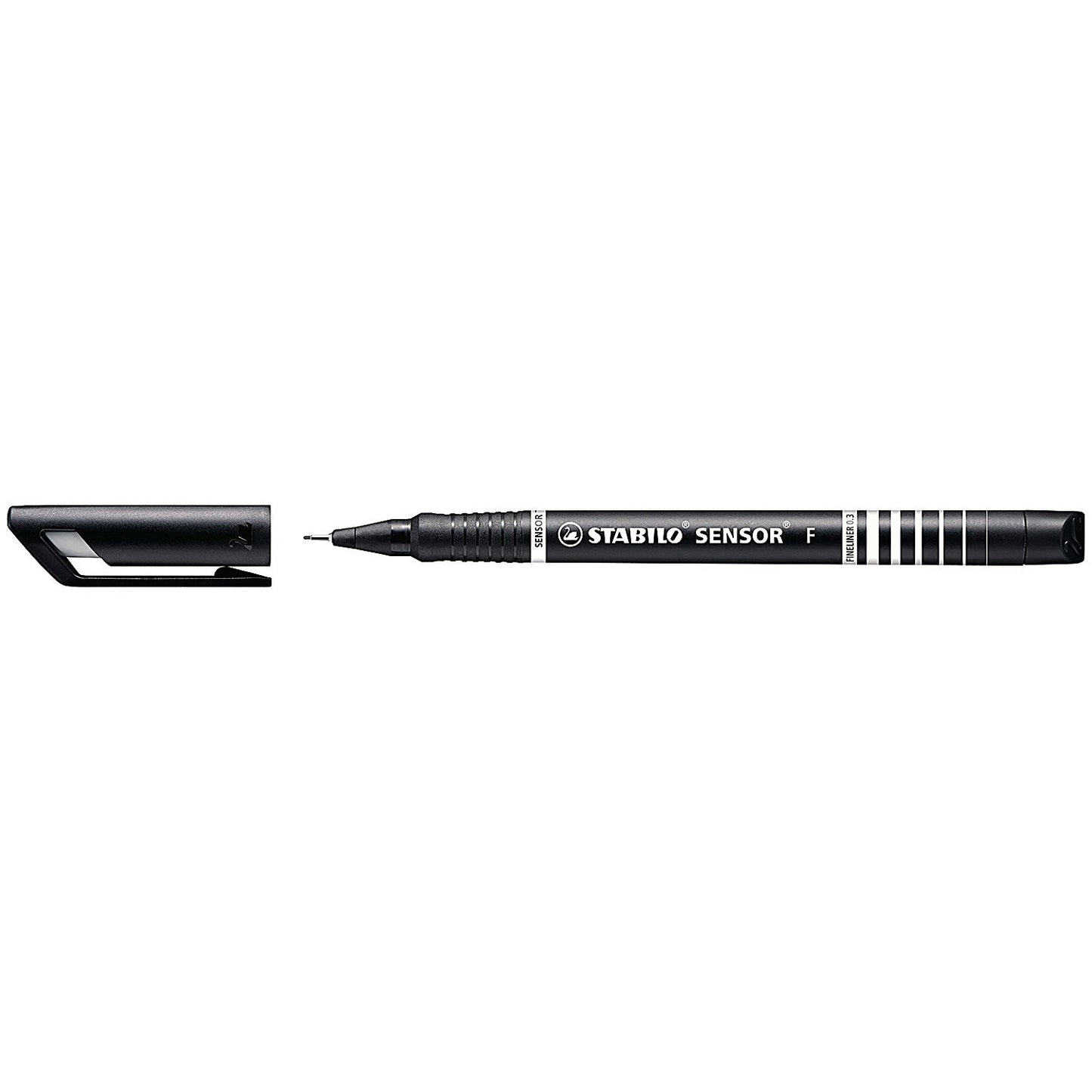 Stabilo Sensor 189 Fineliner Pen, Water-based Ink, 0.8 Tip, 0.3mm Line, Black, Pack of 10