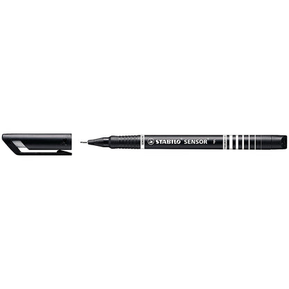 Stabilo Sensor 189 Fineliner Pen, Water-based Ink, 0.8 Tip, 0.3mm Line, Black, Pack of 10