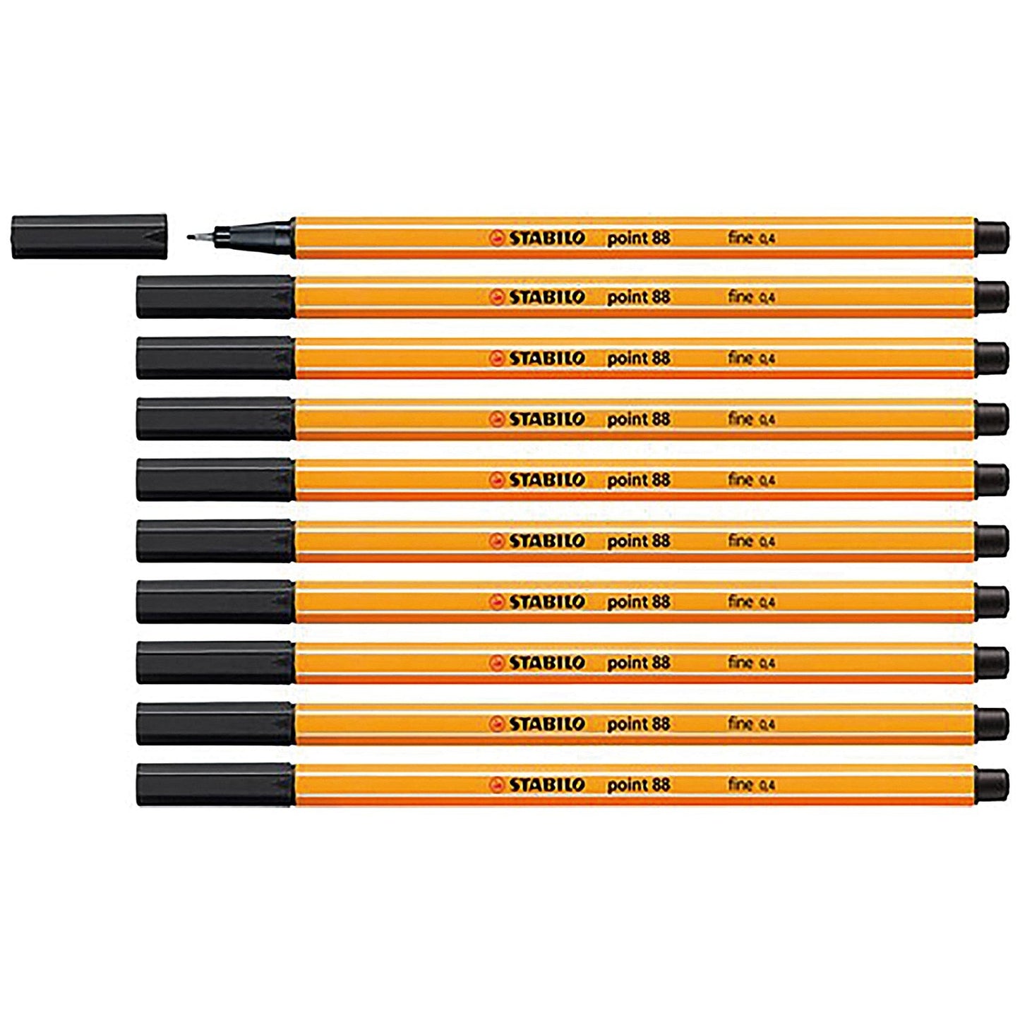 Stabilo Point 88 Fineliner Pen, 0.4mm Line, Black, Pack of 10