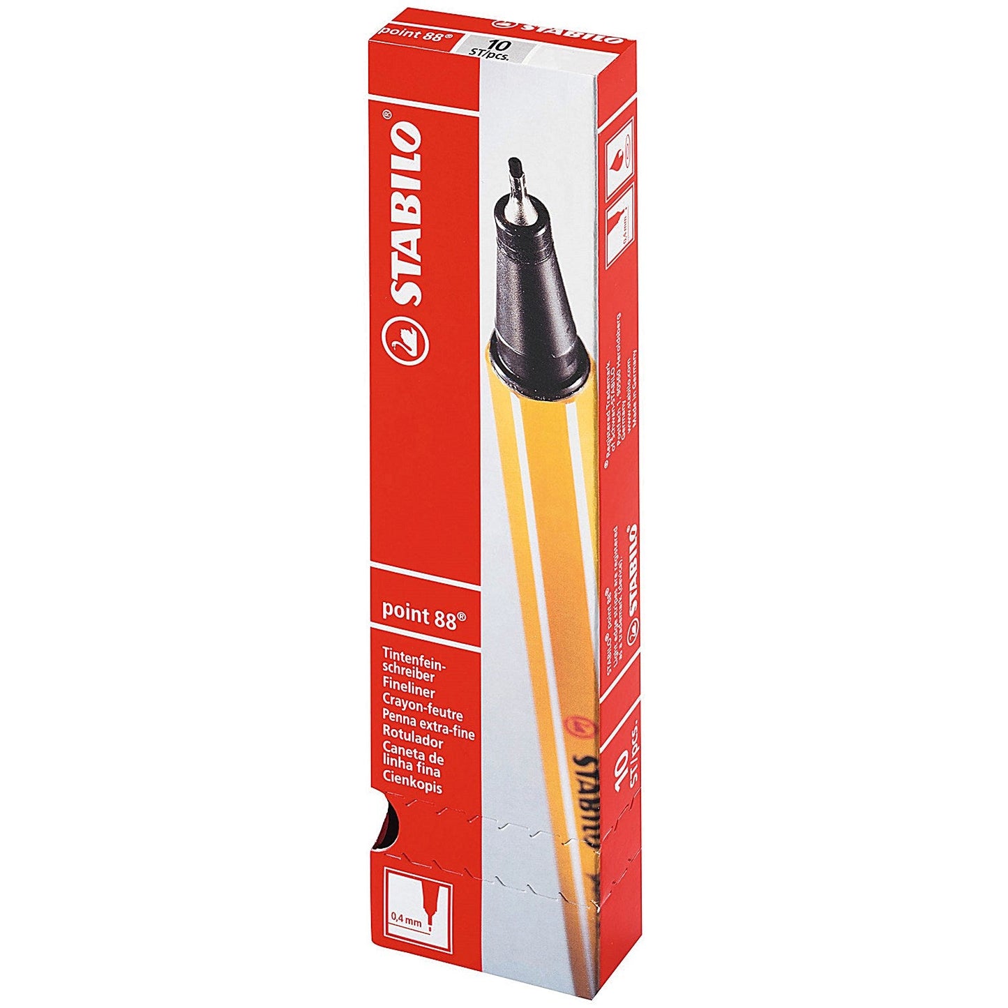 Stabilo Point 88 Fineliner Pen, 0.4mm Line, Black, Pack of 10