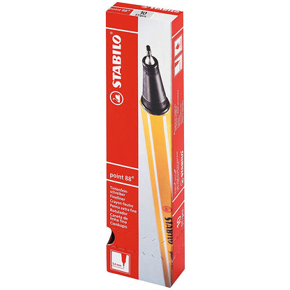 Stabilo Point 88 Fineliner Pen, 0.4mm Line, Black, Pack of 10