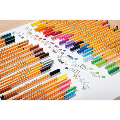 Stabilo Point 88 Fineliner Pen, 0.4mm Line, Black, Pack of 10