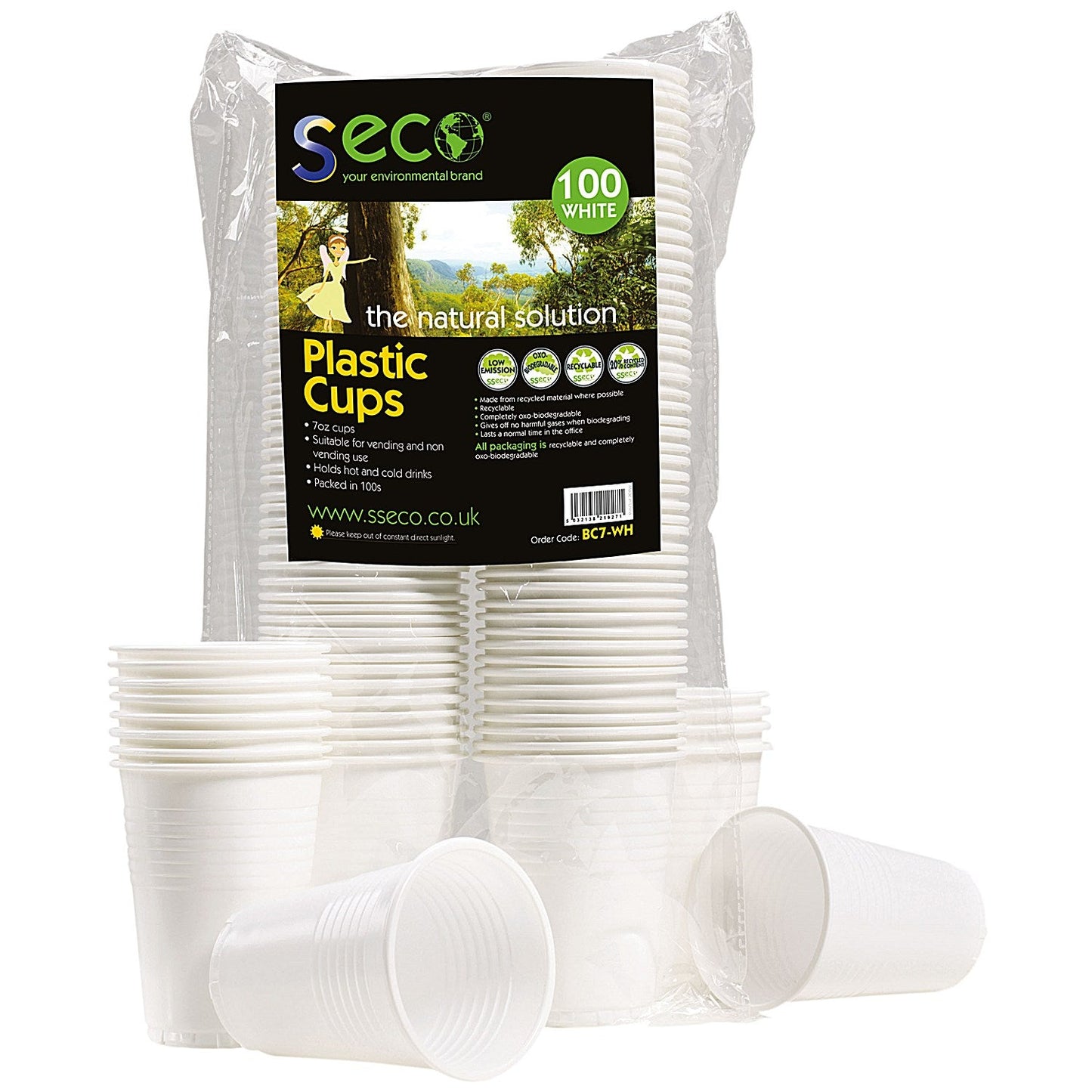 Stewart Superior Seco Biodegradable Plastic Cups, 200ml, Pack of 100 Easy2Order : SS21927