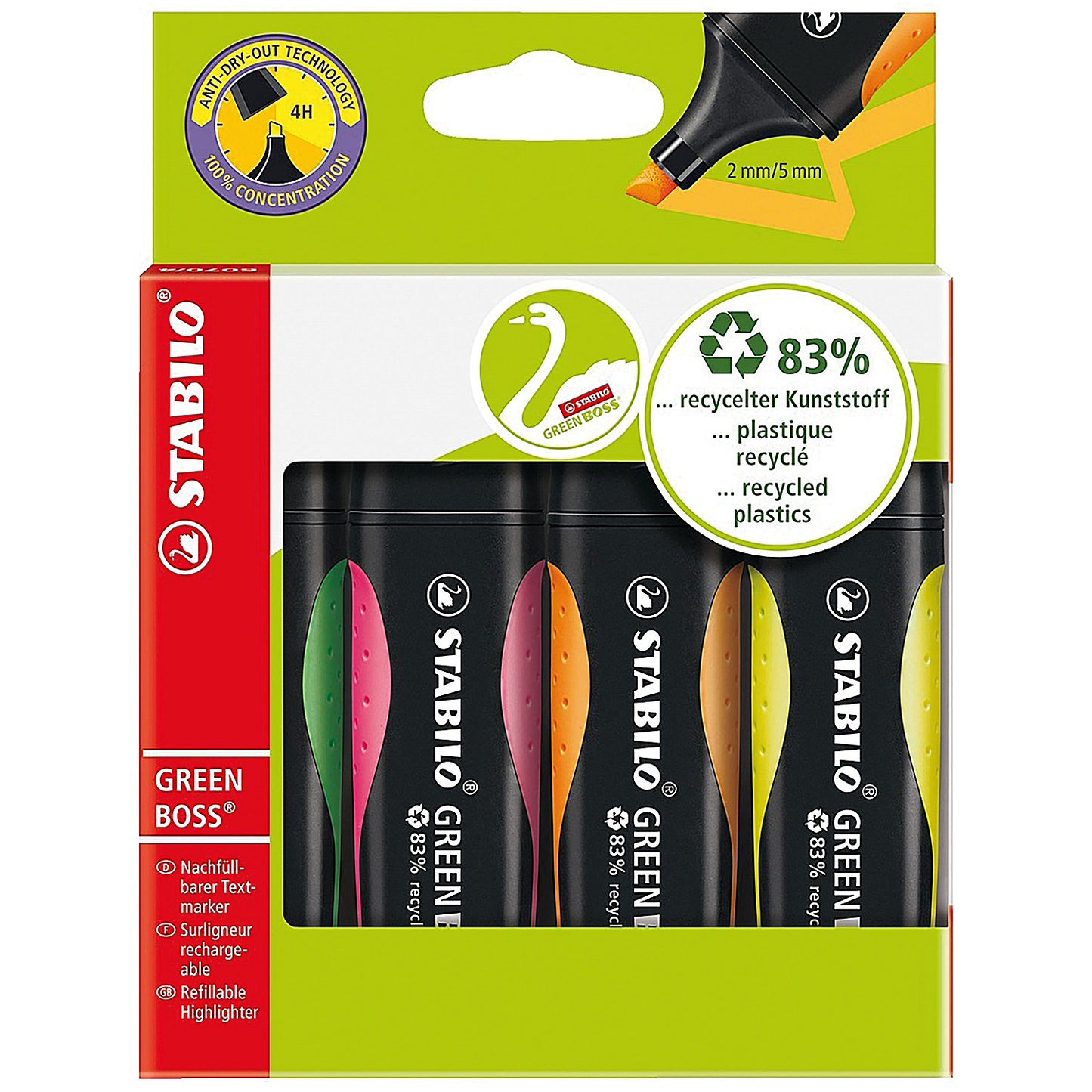 Stabilo Green Boss Highlighter Assorted (Pack of 4)