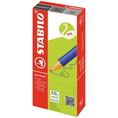 Stabilo Pointball Retrct Pen, Blue, Pack of 10