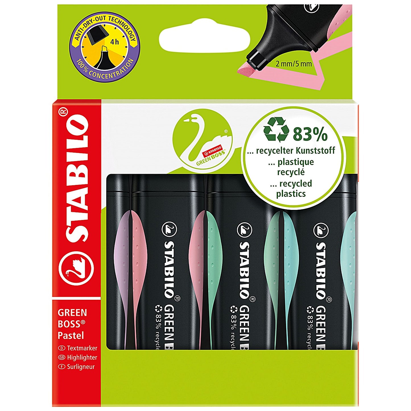 Stabilo Green Boss Highlighter Assorted Pastel (Pack of 4)