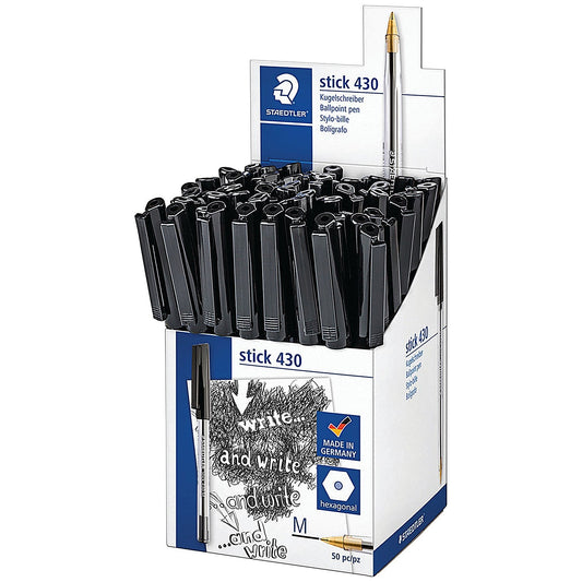 Staedtler Stick 430 Ballpoint Pen, Medium, Black, Pack of 50