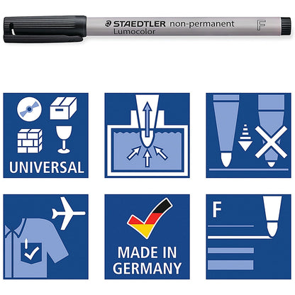 Staedtler 316 Lumocolor Pen, Non-permanent, Fine, Black, Pack of 10 Easy2Order : ST32122