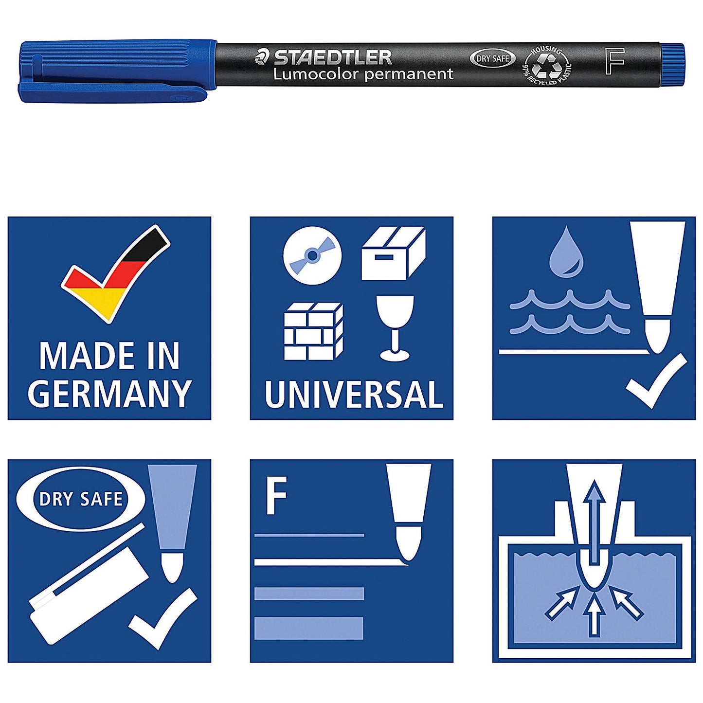 Staedtler 318 Lumocolor Permanent Pen, Fine, Blue, Pack of 10 Easy2Order : ST32313