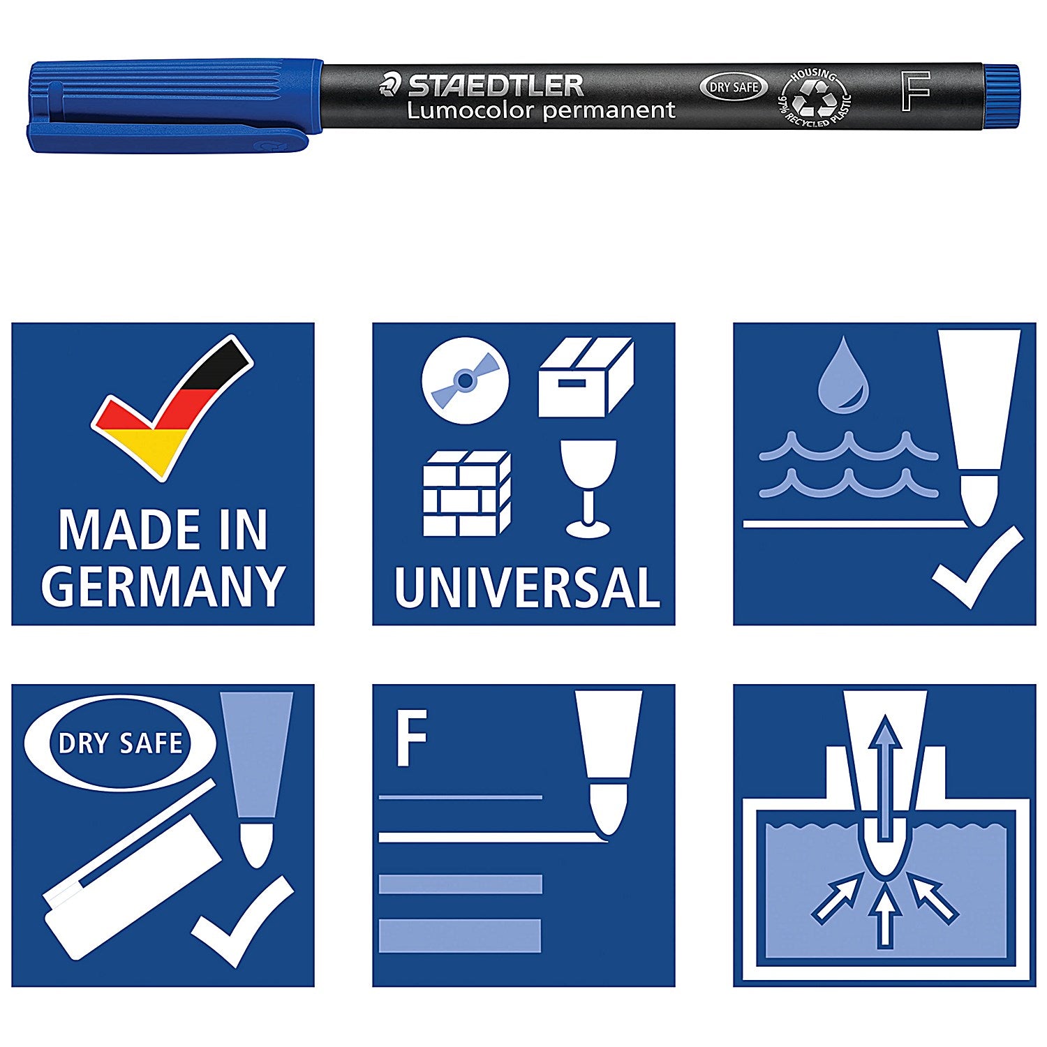 Staedtler 318 Lumocolor Permanent Pen, Fine, Blue, Pack of 10 Easy2Order : ST32313