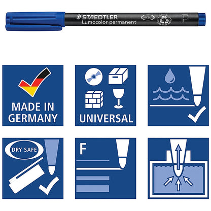 Staedtler 318 Lumocolor Permanent Pen, Fine, Blue, Pack of 10 Easy2Order : ST32313