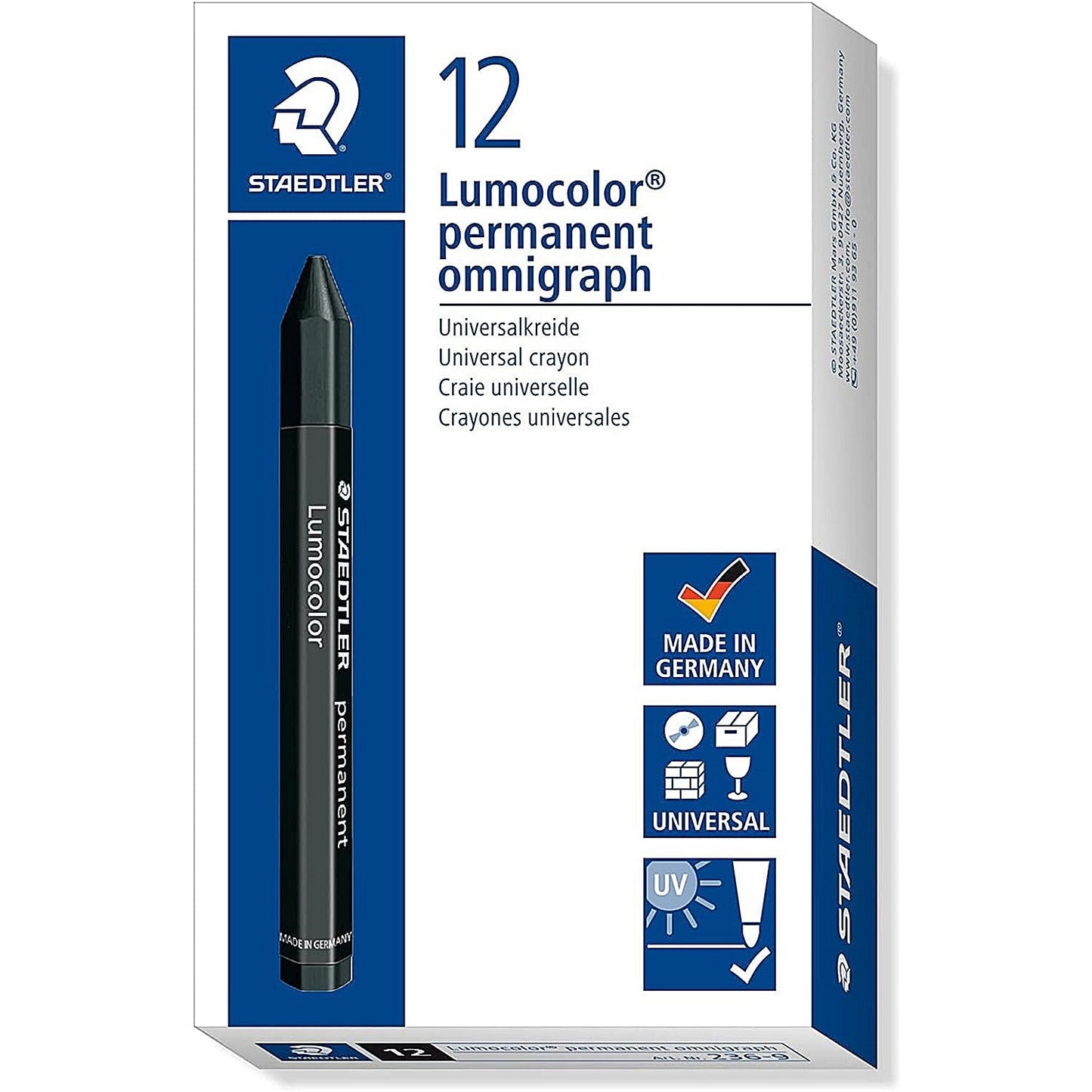 Staedtler 236 Lumocolor Omnigraph Marking Crayons, Smudgeproof, Black, Pack of 12