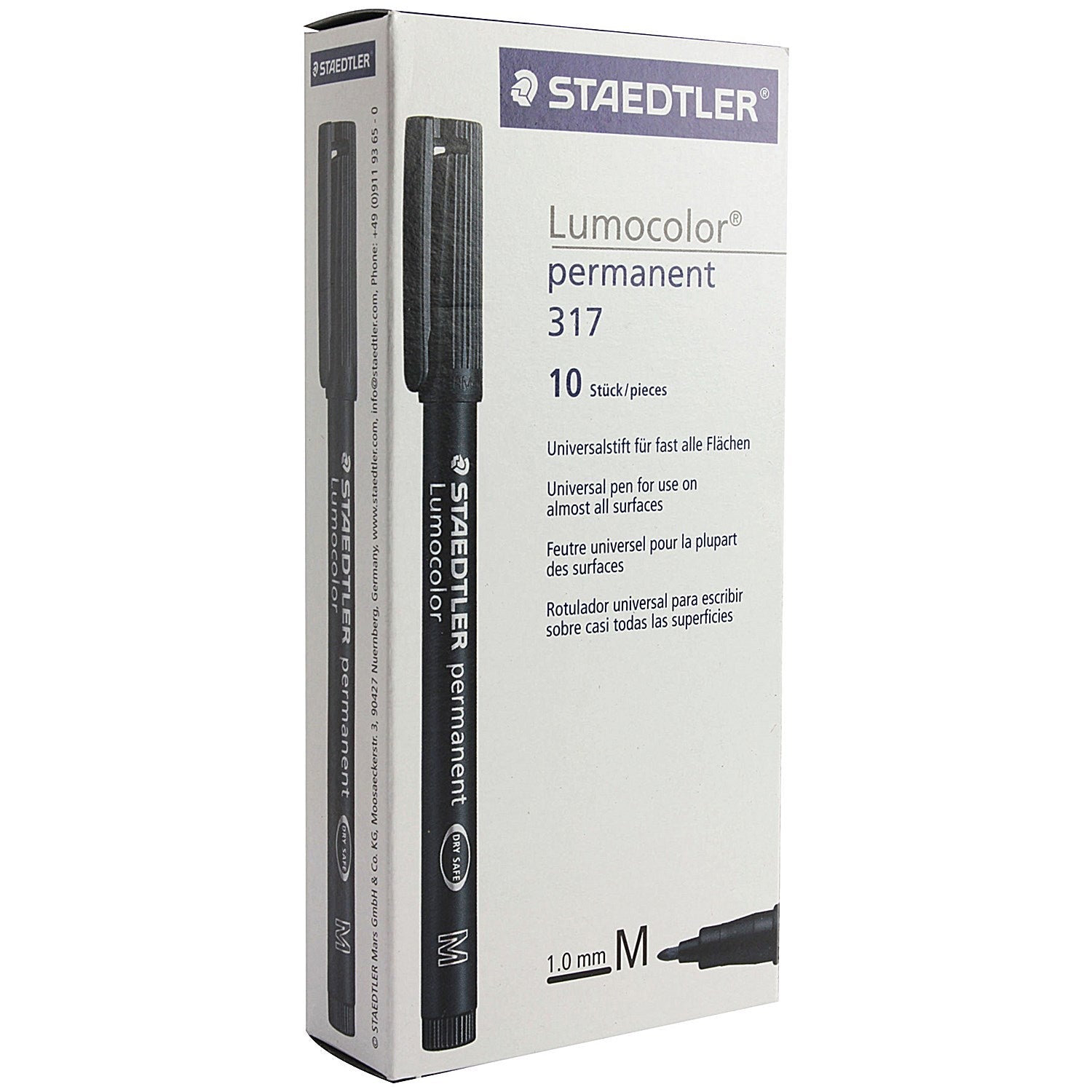 Staedtler Lumocolor Permanent Pen, Medium, Black, Pack of 10 Easy2Order : ST33222