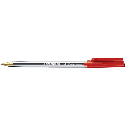 Staedtler Stick 430 Ballpoint Pen, Medium, Red, Pack of 10