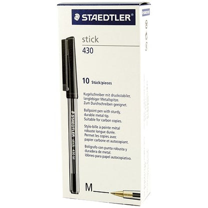 Staedtler Stick 430 Ballpoint Pen, Medium, Black, Pack of 10