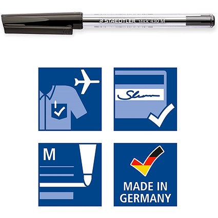 Staedtler Stick 430 Ballpoint Pen, Medium, Black, Pack of 10