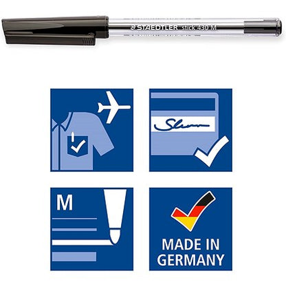 Staedtler Stick 430 Ballpoint Pen, Medium, Black, Pack of 10