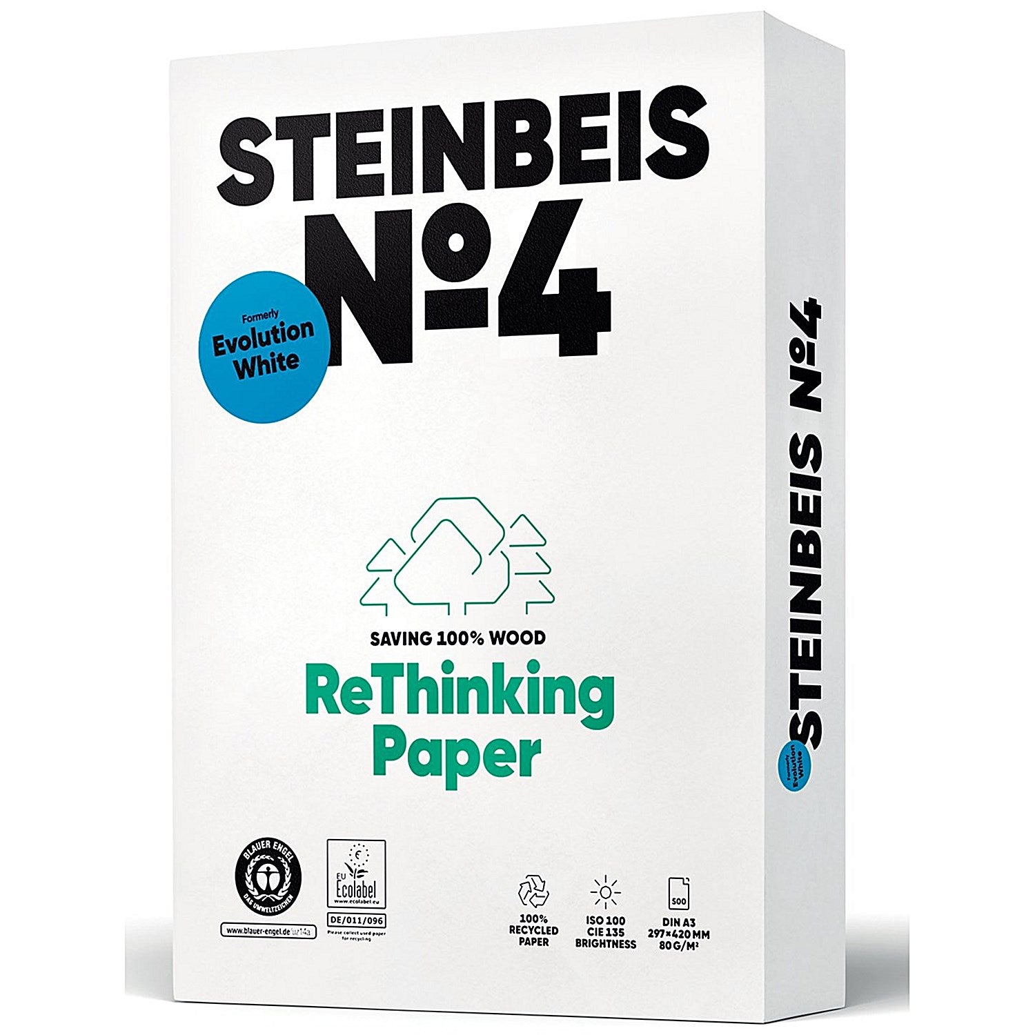 Steinbeis No.4 A3 Recycled Paper, Brilliant White, 80gsm, Box (5 x 500 Sheets) Easy2Order : STE84249