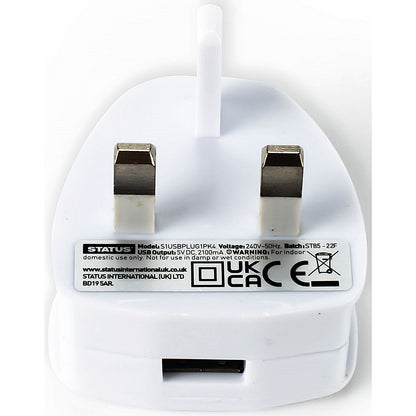 Status USB Type A Power Adapter Plug, White