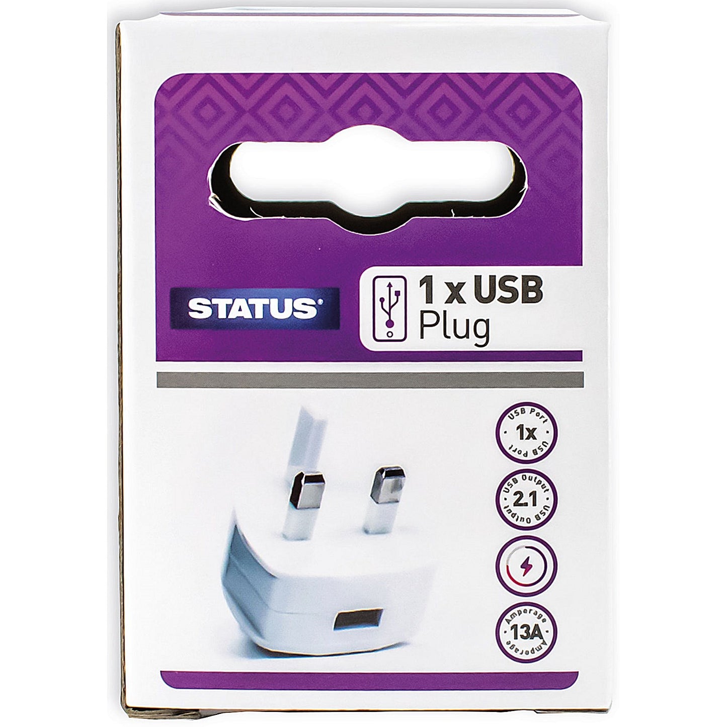 Status USB Type A Power Adapter Plug, White