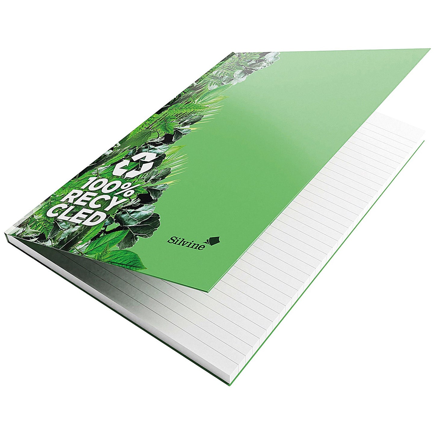 Silvine Recycled Casebound Notebook, A4, Ruled, 120 Pages, Green