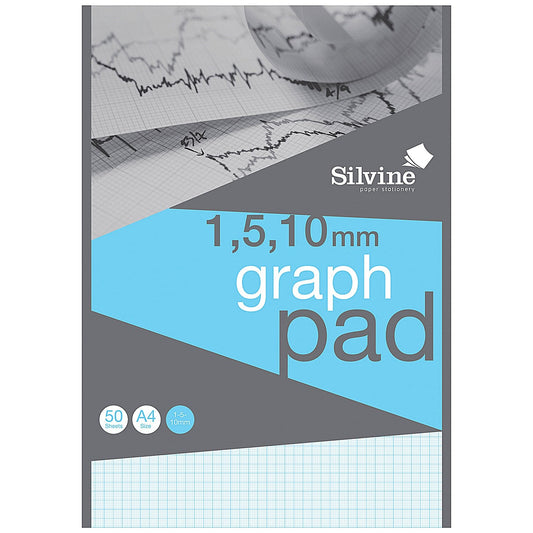 Silvine 110mm Graph Pad, A4, 90gsm, 50 Sheets