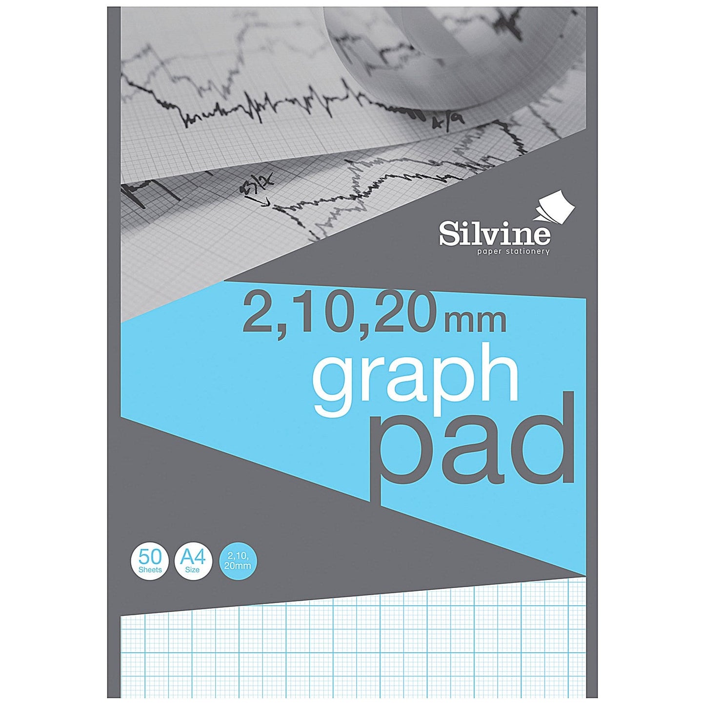 Silvine 2/10/20mm Graph Pad, A4, 90gsm, 50 Sheets